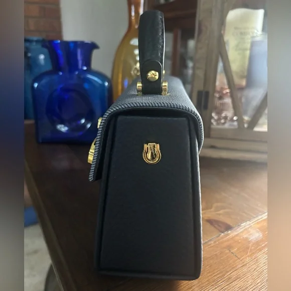 TOUS MINI TOP HANDLE CROSSBODY PURSE LUXURY BLACK AND GRAY FAUX LEATHER - Picture 4 of 12